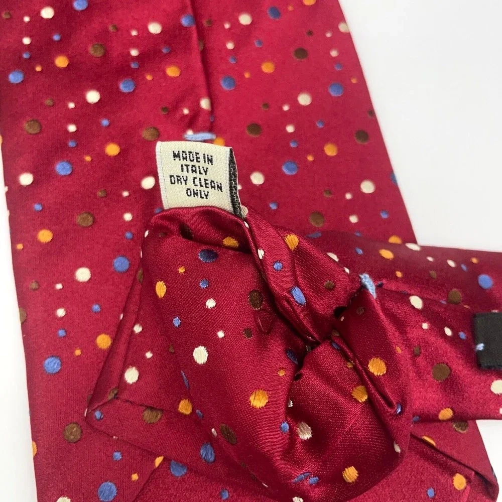 Alfred Dunhill Red Woven Hand Made Multicolor Dots All Silk Necktie Italy $245